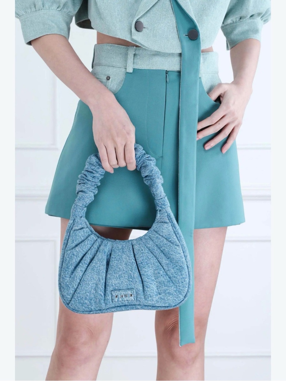 JW PEI Gabbi Ruched Hobo Handbag Blue Denim